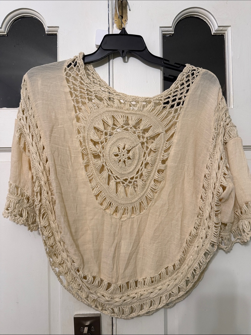 Rebellion Cream Crochet-Back Tunic Top